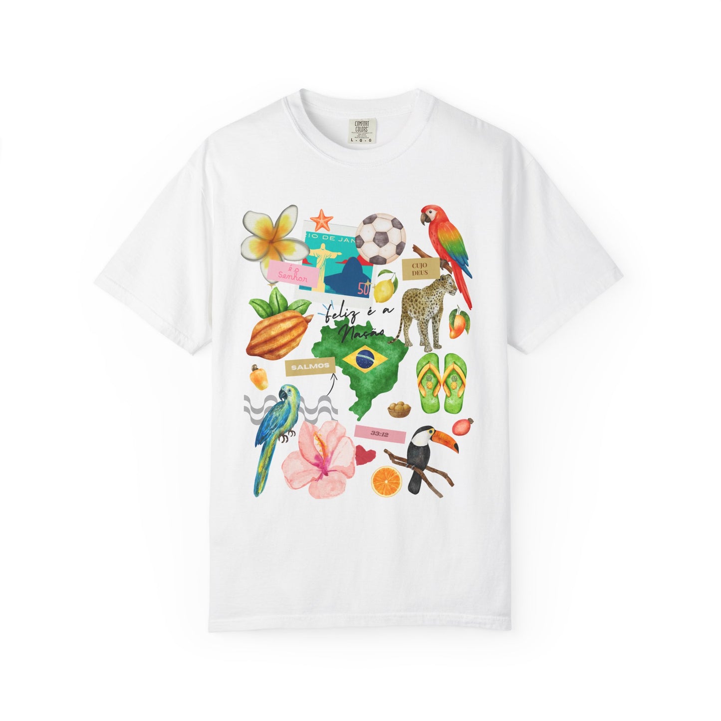 Brazil Tropical Illustration T-Shirt | Birds, Toucan, Parrot, Flip Flops